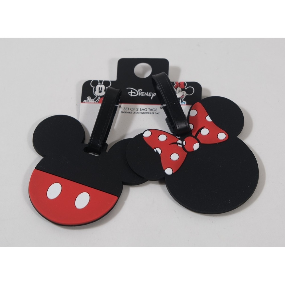 Disney Luggage Tag Black Mickey Minnie Rubber Set Travel Accessories